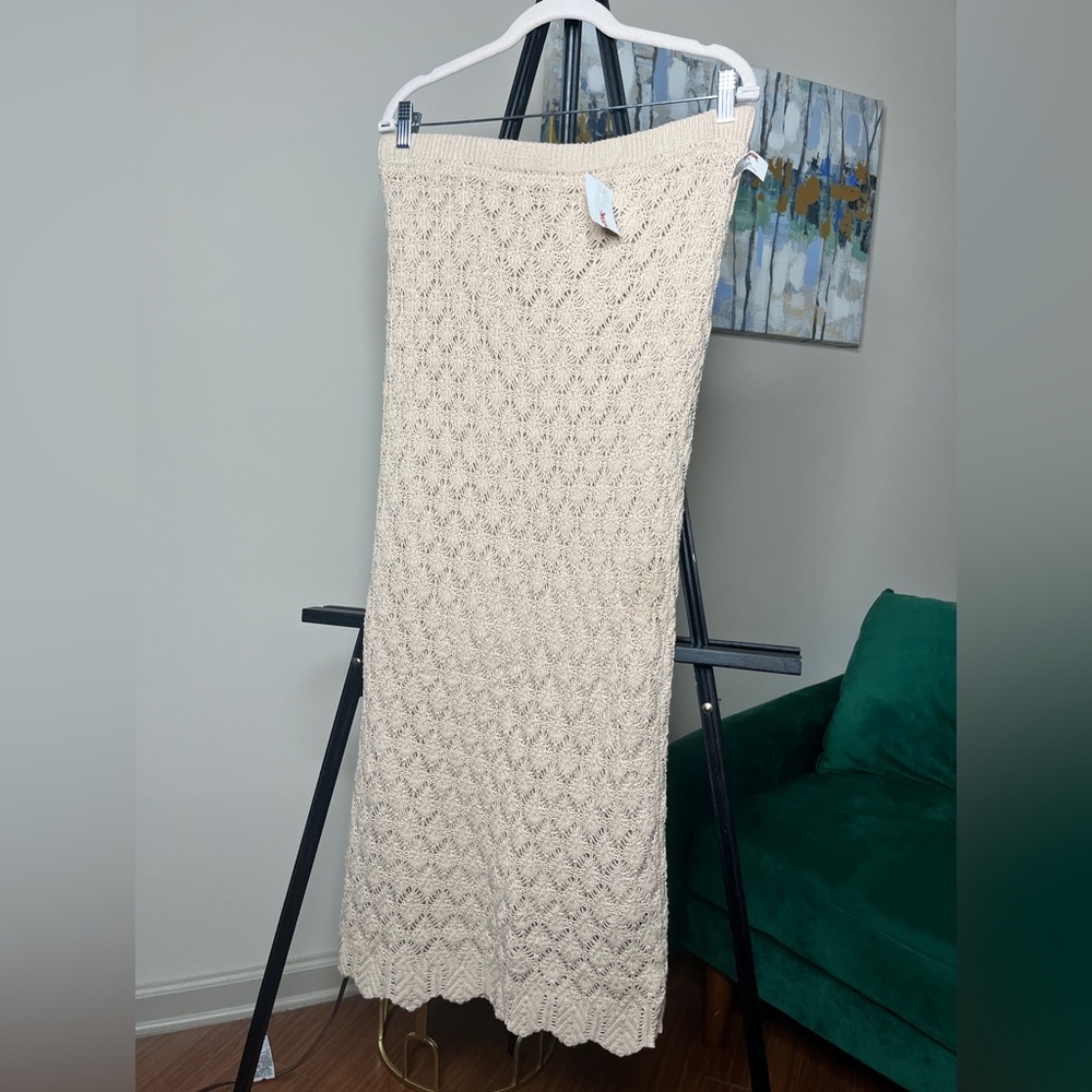 Cream Knit Midi Skirt